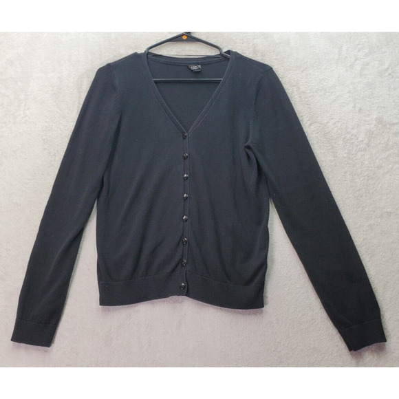 H&M Divided Cardigan Sweater Girls Size 10 Black Knit Cotton V Neck Button Front - Picture 1 of 8